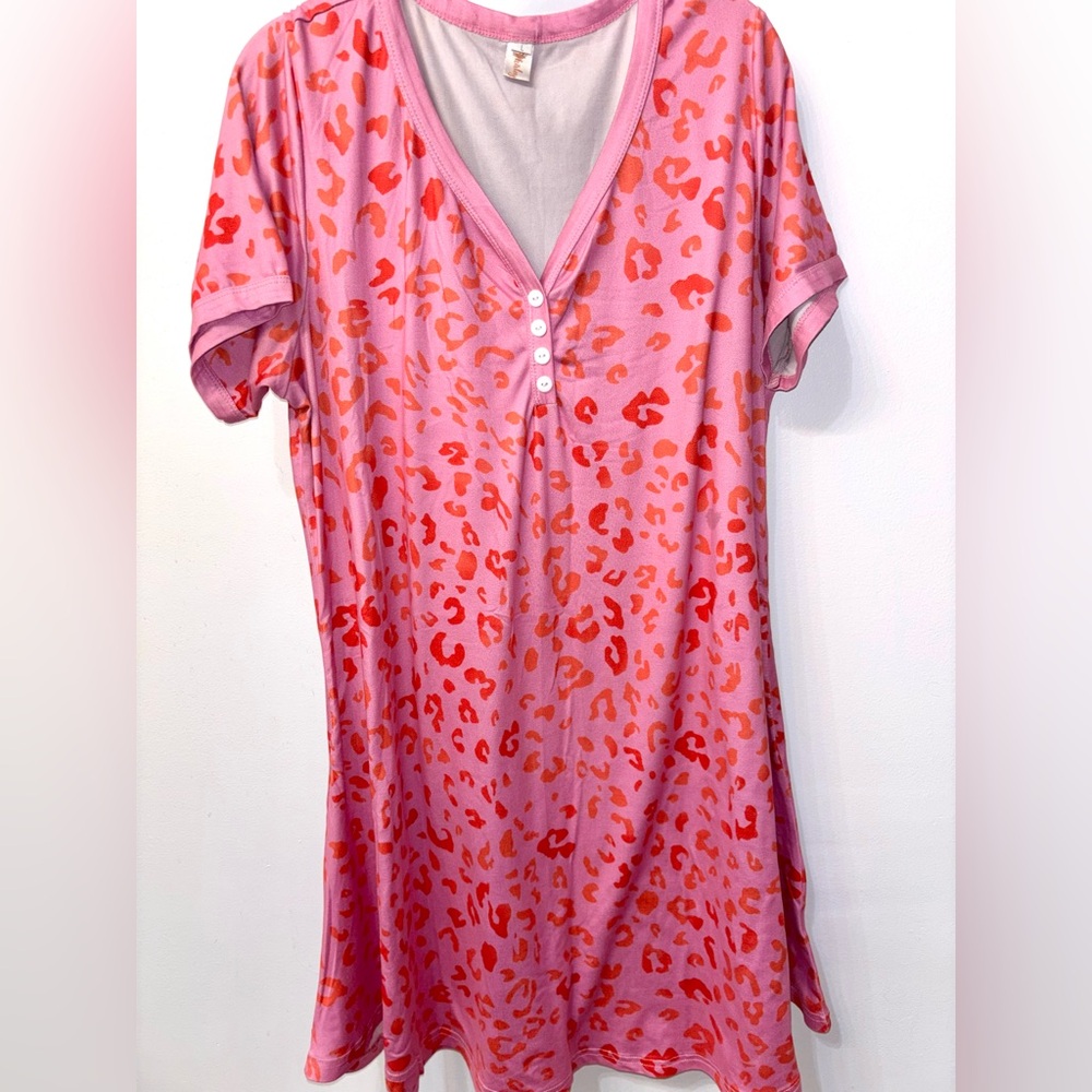 Pink Leopard-Print V-Neck Sleep Dress